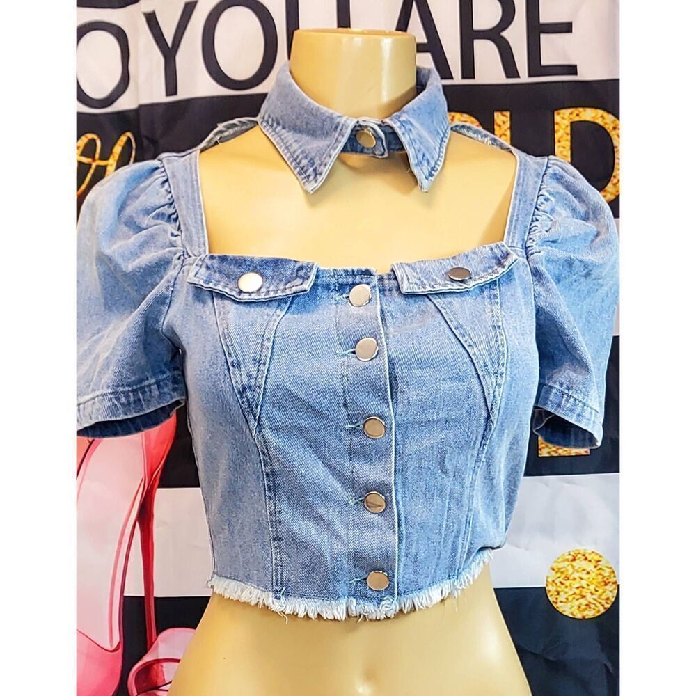 Denim cut out shirt
